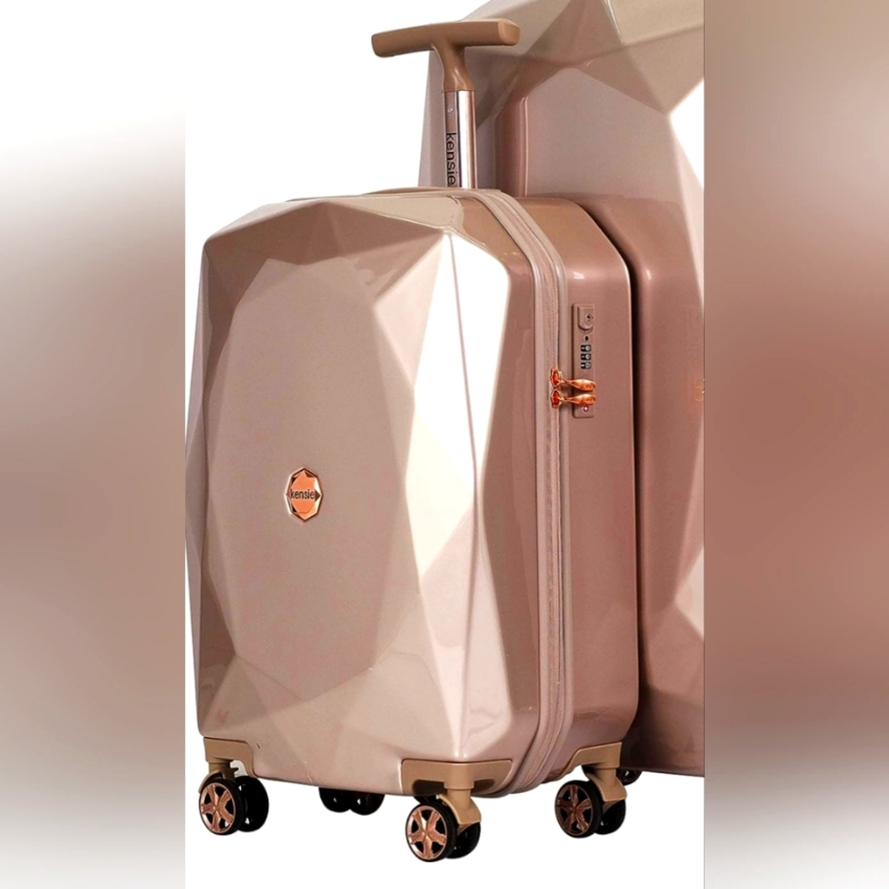 KENSIE Rosegold Gemstone Carry On Suitcase Luggage Hardshell
